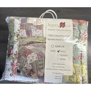 Legacy Decor Full 3pc Bedspread Floral Patchwork Cottage Shabby Chic Set NEW